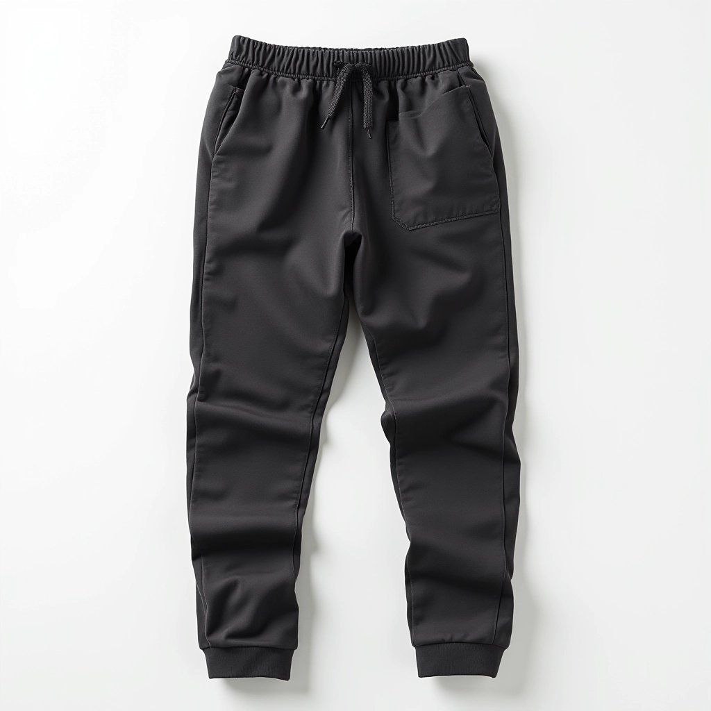 Charcoal grey cotton-blend joggers displayed flat on white background showing full length and fabric texture detail