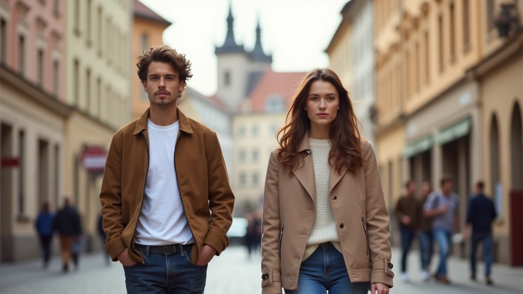 People wearing comfortable casual wear walking through Prague streets